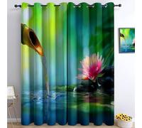 Genérico Cortinas con Estampado Surrealismo Flores Agua Fluyendo Zen para oscurecer la habitación, Verde, Cortinas con Ojales para Sala de Estar, Comedor, Dormitorio, 110 An x 215 Al cm, 2 Paneles