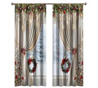 Genérico Cortinas De Navidad | Visillos Duraderos con Ramas De Pino - Cortinas De Navidad para Dormitorio | para Dormitorio Familiar Reuniones Navideñas Ventana Interior Exterior
