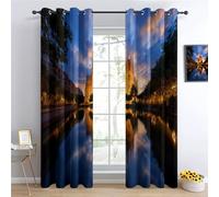 Genérico Cortinas de Ventana 117 x 229 cm Fáciles de Colgar, Paisaje Natural Opacas Térmicas Aislantes del Frío y del Calor, Edificios Urbanos Frente Al Lago Plantas para Dormitorio o Sala de Estar