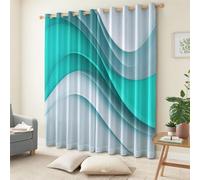 Genérico Cortinas de Ventana con Estampado de Minimalista Abstracto Ola 3D, 2 Piezas Azul Verdoso Cortina Opacas con Ojales para Sala de Estar y Dormitorio - 70 x 160 cm (An x Al)
