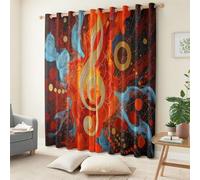 Genérico Cortinas de Ventana con Estampado de Moderno Abstracto Música Notas, 2 Piezas Rojo Anaranjado Cortina Opacas con Ojales para Sala de Estar y Dormitorio - 91.5 x 214 cm (An x Al)