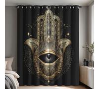 Genérico Cortinas Dormitorio Ojo Que Todo Lo Ve, Cortinas Salon Termica Manos de Hamsa, con Ojales, Decoracion Habitacion, Cortina Opaca 2 Piezas An140 x Al220 cm