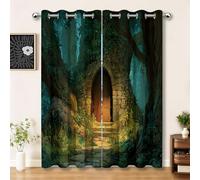 Genérico Cortinas Estampadas con Motivo Bosque mágico Secreto (Pack de 2) - Cortinas Opacas de Microfibra, Aislamiento Térmico y Privacidad para Habitación y Sala, Verde, 110x215 cm (An x Al)