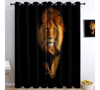 Genérico Cortinas Negro Opacas con Ojales, 2 Paneles, 110 An x 215 Al cm, Cortinas térmicas aislantes contra el frío con Estampado Surrealismo Minimalismo Animal León, para Decorar la habitación