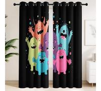 Genérico Cortinas Opacas Alegre Pequeños Monstruos, Negro Dibujos Animados, Cortina Blackout Térmicas Aislantes Microfibra con Ojales per Habitación Niños Salón Dormitorio, 140 x 200 cm 2 Piezas