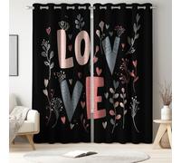 Genérico Cortinas Opacas Blackout 117An x 160Al cm (2 Paneles), Térmicas y Anti-UV, Aislantes Acústicas (Reducción de Ruido), Nórdico Tipografía Amor Letra, para Dormitorio, Salón u Oficina, Negro