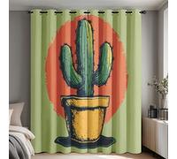 Genérico Cortinas Opacas Cactus, An75 x Al166 cm Cortinas Termicas Aislantes Frio y Calor Planta Maceta, 2 Piezas con Ojales, Decoracion Habitacion