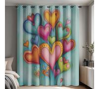 Genérico Cortinas Opacas Corazón Colorido, An117 x Al228 cm Cortinas Termicas Aislantes Frio y Calor como Dibujado A Mano Chicas, 2 Piezas con Ojales, Decoracion Habitacion