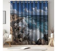 Genérico Cortinas Opacas de Costa Cielo Paisaje para Ventana, Textura Azul de Lujo decoración de Dormitorio, protección de privacidad Aislamiento térmico 140An x 175Al cm, 2 Paneles