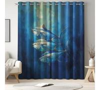 Genérico Cortinas Opacas de Pintura al óleo Mar Profundo Pez para Ventana, Textura Azul de Lujo decoración de Dormitorio, protección de privacidad Aislamiento térmico 140An x 260Al cm, 2 Paneles