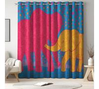 Genérico Cortinas Opacas de Silueta Elefante Estrellas para Ventana, Textura Azul Claro de Lujo decoración de Dormitorio, protección de privacidad Aislamiento térmico 140An x 260Al cm, 2 Paneles