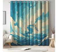 Genérico Cortinas Opacas de Velero Olas Cielo para Ventana, Textura Azul de Lujo decoración de Dormitorio, protección de privacidad Aislamiento térmico 140An x 175Al cm, 2 Paneles