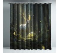 Genérico Cortinas Opacas Fantasía Animales Ciervo Insonorizada Cortinas Que Oscurecen la Habitación Transpirable Juego De 2 para Dormitorio Sin Arrugas Cortina para Salon de 200 x 240 CM Verde