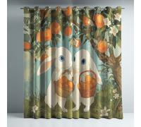 Genérico Cortinas Opacas Frio y Calor Suaves Microfibra Termicas Aislantes Blackout Acústicas con Ojales para Dormitorio Salon y Comedor Verde Ilustración Conejito Naranja 140 x 245 cm 2 Piezas