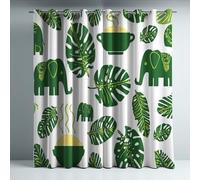 Genérico Cortinas Opacas Frio y Calor Suaves Microfibra Termicas Aislantes Blackout Acústicas con Ojales para Dormitorio Salon y Comedor Verde Ilustración Hojas Elefante 140 x 240 cm 2 Piezas