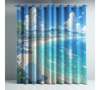 Genérico Cortinas Opacas Frio y Calor Suaves Microfibra Termicas Aislantes Blackout Acústicas con Ojales para Dormitorio Salon y Comedor Azul Anime Ilustración Playa 140 x 170 cm 2 Piezas
