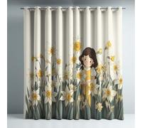 Genérico Cortinas Opacas Frio y Calor Suaves Microfibra Termicas Aislantes Blackout Acústicas con Ojales para Dormitorio Salon y Comedor Beige Ilustración Floral Niña Pequeña 140 x 240 cm 2 Piezas
