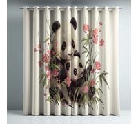 Genérico Cortinas Opacas Frio y Calor Suaves Microfibra Termicas Aislantes Blackout Acústicas con Ojales para Dormitorio Salon y Comedor Beige Animal Ilustración Panda 140 x 145 cm 2 Piezas