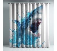 Genérico Cortinas Opacas Frio y Calor Suaves Microfibra Termicas Aislantes Blackout Acústicas con Ojales para Dormitorio Salon y Comedor Azul Ilustración Feroz Tiburón 132 x 240 cm 2 Piezas