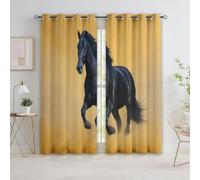 Genérico Cortinas Opacas Pintura Al Óleo Animal Caballo, Salon Dormitorio Decoración de La Ventana,Amarillo Impresión Cortinas Ollaos, Aislantes Frio y Calo, 2 Piezas 92An x 214Al cm