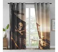 Genérico Cortinas Opacas Salon 2 Piezas Ojales - Cortinas Termicas Aislantes Frio y Calor, Cortinas Impresión Tema náuticoPiratas y Calaveras, Ventana Decoración para Hogar 140 x 175 cm PZ1725
