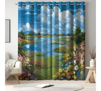 Genérico Cortinas Opacas Térmicas Aislantes Azul 140An x 240Al cm, Anime Lago Mar de Flores Juego de 2 Piezas, Protección Solar y Anti-Ruido, Cortinas Decorativas para Dormitorio y Salón