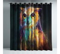 Genérico Cortinas Opacas Térmicas Aislantes Multicolor 280 x 260 cm, Pintura Oleo Buho Mirada Juego de 2 Piezas con Ojales, Protección Solar y Anti-Ruido, Cortinas Decorativas para Dormitorio y Salón