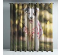 Genérico Cortinas Opacas Térmicas Aislantes Verde 135 x 244 cm, Border Collie Vestido Juego de 2 Piezas con Ojales, Protección Solar y Anti-Ruido, Cortinas Decorativas para Dormitorio y Salón
