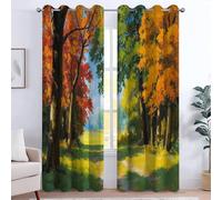 Genérico Cortinas Otoño Bosque Camino Hermoso Paisaje Blackout Cortina 2 Paneles 140An x 260Al cm Reducción de Ruido salón Moderna, con Ojales para Habitacion Comedor, Cortina corredera, Verde