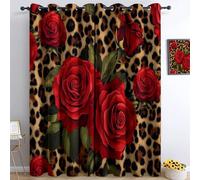 Genérico Cortinas Salon 100% Opacas Estampado De Leopardo De Rosa Roja 117 x 183 cm Cortinas Blackout Termicas Aislantes para Dormotorio, Cocina, Habitación Infantil con Ojales, 2 Piezas