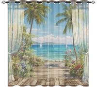 Genérico Cortinas Salon 2 Piezas 91.5An x 214Al cm, Paisaje de Flores Junto Al Mar Cortinas Ojales Ventana Opacas Hogar Decor, Paisajes Naturales Cortina Termicas Aislantes para Infantil Dormitorio