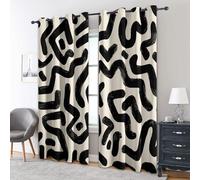 Genérico Cortinas Salon Abstracto Moderno, 117x137 cm 2 Piezas - Cortinas Dormitorio Opacas Lineal Arte Blanco Negro Ventana Decoracion Habitacion, con Ojales, Blackout Curtains L&X66