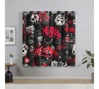 Genérico Cortinas Salon Arte Callejero, Cortinas Dormitorio Calavera de Graffiti Hip Hop Decoracion Habitacion Ventana, Termicas Aislantes, con Anillas, 140x220 2 Piezas (An X Al) Q-D23
