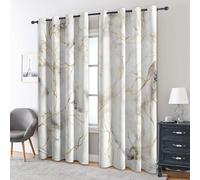 Genérico Cortinas Salon Blanco Mármol Abstracto, 140x160 cm 2 Piezas - Cortinas Dormitorio Opacas Rama Dorada Moderna Ventana Decoracion Habitacion, con Ojales, Blackout Curtains Ci#110