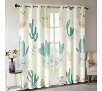 Genérico Cortinas Salon Cactus Adorable, Cortinas Dormitorio Suculentas en Maceta Decoracion Habitacion Ventana, Termicas Aislantes, con Anillas, 140x200 2 Piezas (An X Al) Q-D37