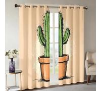 Genérico Cortinas Salon Cactus, Cortinas Dormitorio Suculenta Moderna Decoracion Habitacion Ventana, Termicas Aislantes, con Anillas, 140x300 2 Piezas (An X Al) Q-D37