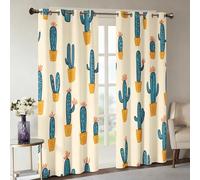 Genérico Cortinas Salon Cactus Suculento, Cortinas Dormitorio Saguaro en Maceta Decoracion Habitacion Ventana, Termicas Aislantes, con Anillas, 117x137 2 Piezas (An X Al) Q-D37