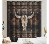 Genérico Cortinas Salon Cráneo de Toro, Cortinas Dormitorio Cráneo de Vaca del Oeste Azteca Rústico Decoracion Habitacion Ventana, Termicas Aislantes, con Anillas, 140x160 2 Piezas (An X Al) Q-D28