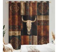 Genérico Cortinas Salon Cráneo de Vaca, Cortinas Dormitorio Estilo Occidental Rústico Decoracion Habitacion Ventana, Termicas Aislantes, con Anillas, 140x175 2 Piezas (An X Al) Q-D28