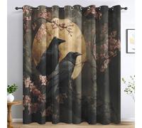 Genérico Cortinas Salon Cuervo Gótico, Cortinas Dormitorio Cerezo en Flor Luna Llena Cuervo Decoracion Habitacion Ventana, Termicas Aislantes, con Anillas, 140x260 2 Piezas (An X Al) L-C&48