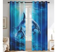 Genérico Cortinas Salon Delfín, Cortinas Dormitorio Vida Marina Submarina Decoracion Habitacion Ventana, Termicas Aislantes, con Anillas, 140x175 2 Piezas (An X Al) Q-D18