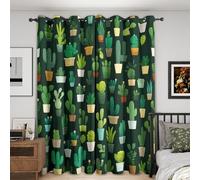 Genérico Cortinas Salon Dormitorio, Cortinas Cactus - Cortinas Opacas Termicas con Ojales, Cortina Ventana Estampadas para Habitacion, 140x180 cm 2 Piezas A-4654
