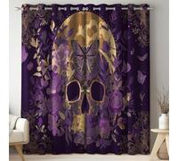 Genérico Cortinas Salon Dormitorio Fantasía Rosa Calavera Cortinas Ventana Opacas 2 Piezas con Ojales Insonorizada para Todas Las Estaciones con Aislamiento Térmico de 140 x 200 CM Morado