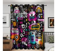 Genérico Cortinas Salon Graffiti Callejero, 140x200 cm 2 Piezas - Cortinas Dormitorio Opacas Arte Urbano, Graffiti Ventana Decoracion Habitacion, con Ojales, Blackout Curtains SO172