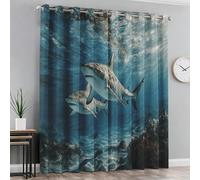 Genérico Cortinas Salon Gran Tiburón Blanco, Cortinas Dormitorio Depredador Marino Decoracion Habitacion Ventana, Termicas Aislantes, con Anillas, 117x137 2 Piezas (An X Al) Q-D29