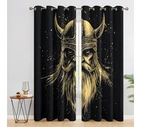 Genérico Cortinas Salon Guerrero Vikingo, Cortina Mitología Nórdica para Dormitorio Decoracion Habitacion, Cortinas Termicas Blackout 140An X 300Al cm 2 Paneles X&-1