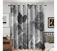 Genérico Cortinas Salon Hoja Negra Blanco, 117x137 cm 2 Piezas - Cortinas Dormitorio Opacas Hojas Vena Naturaleza Ventana Decoracion Habitacion, con Ojales, Blackout Curtains LZ&172