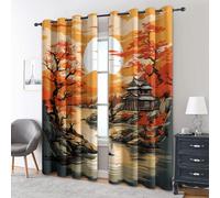 Genérico Cortinas Salon Japonés Asiático, 140x180 cm 2 Piezas - Cortinas Dormitorio Opacas Paisaje Oriental Ventana Decoracion Habitacion, con Ojales, Blackout Curtains JG230