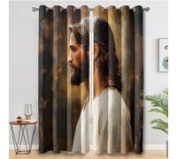 Genérico Cortinas Salon Jesús, Cortinas Dormitorio Opacas Pintura al Óleo Cristianismo Decoracion Habitacion, con Ojales, Termica Blackout Curtains 140x260 cm 2 Piezas (An x Al)