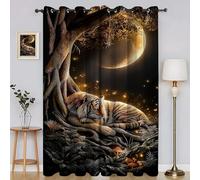 Genérico Cortinas Salon Luna Cortina Ventana Tigre Cortinas Termicas Aislantes Frio y Calor con Ojales Cortina Opaca Infantil 2 Piezas x 140 x 280cm(An x Al) H1925